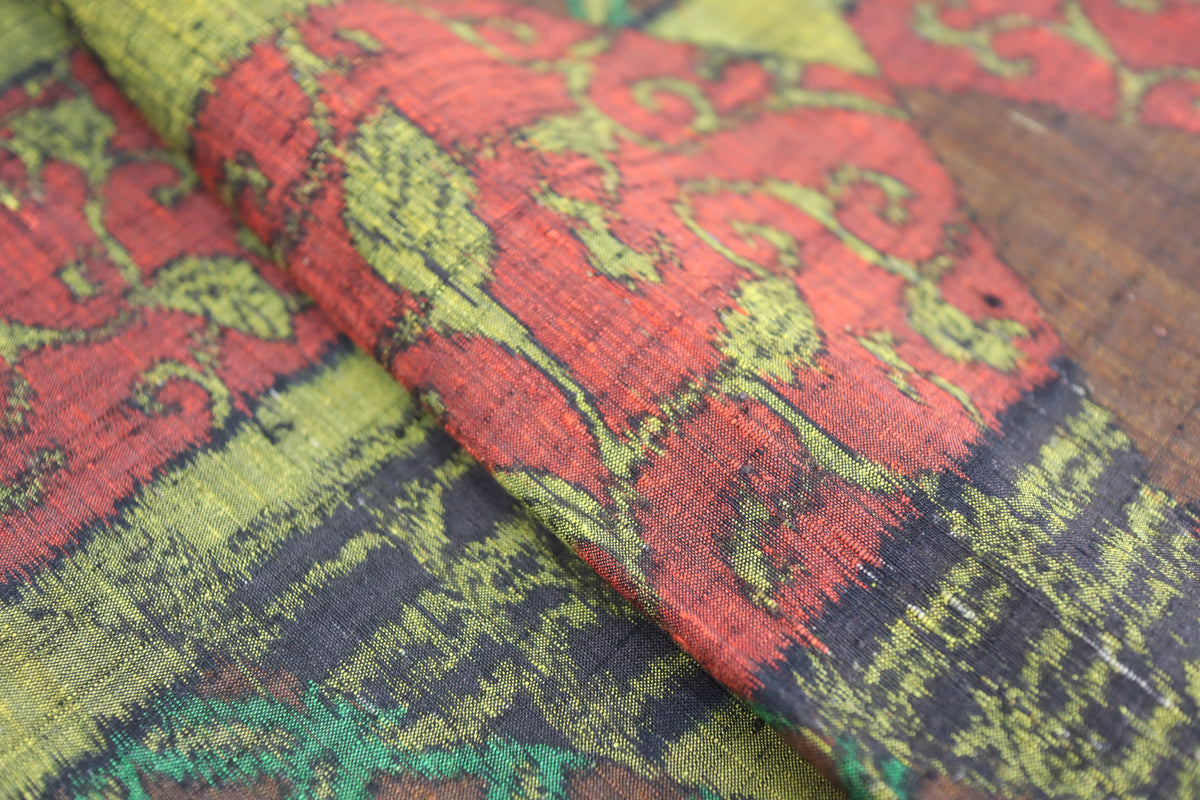 Vintage Japanese Tsumugi Silk Kimono Fabric Panel  - Modern Oriental Pattern Yellow, Brown , Black