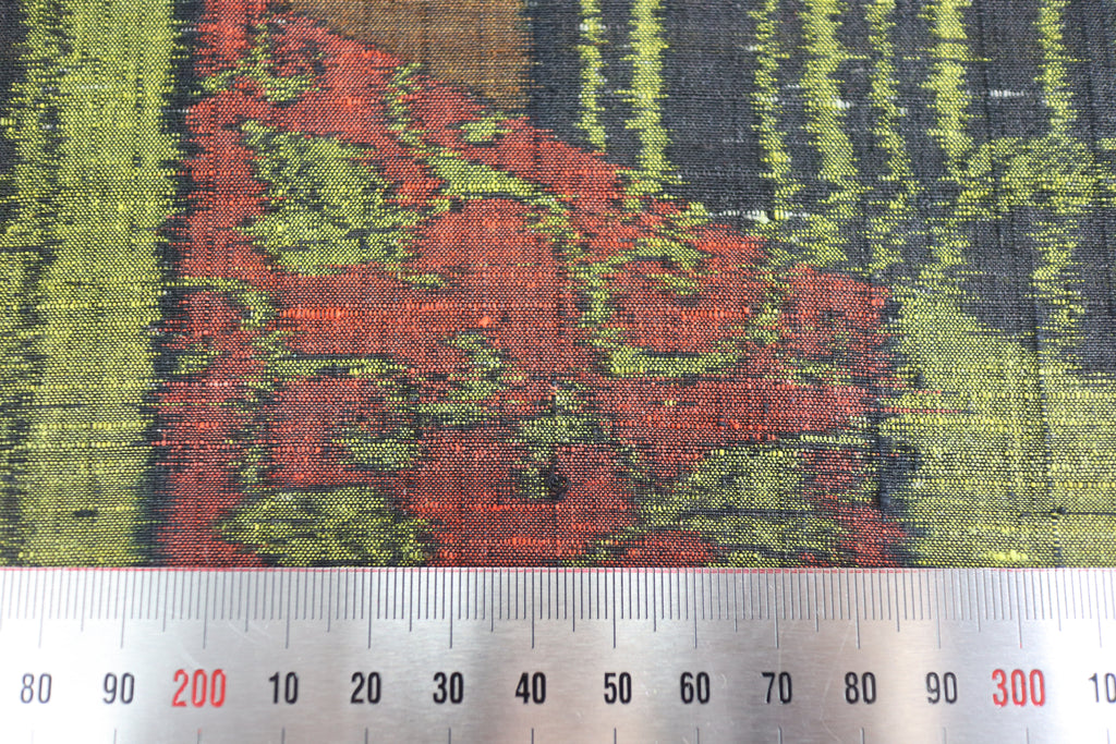 Vintage Japanese Tsumugi Silk Kimono Fabric Panel  - Modern Oriental Pattern Yellow, Brown , Black