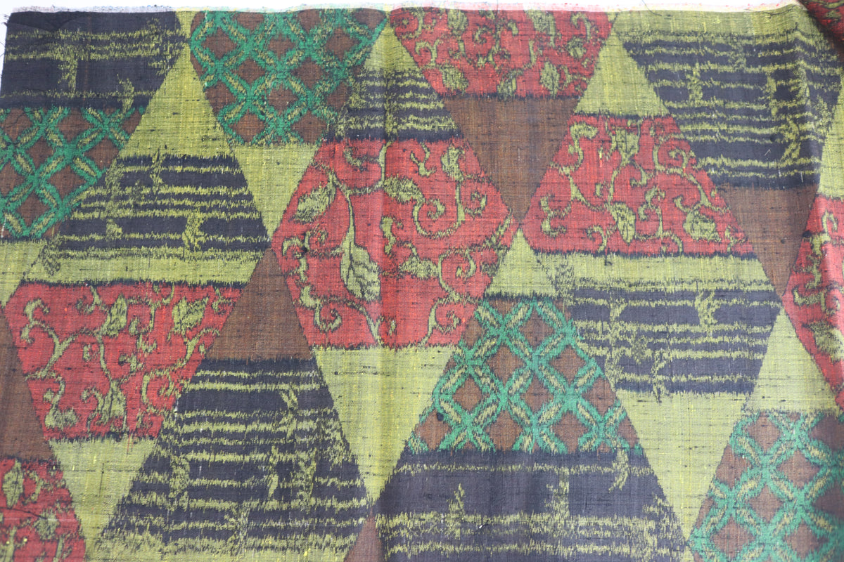 Vintage Japanese Tsumugi Silk Kimono Fabric Panel  - Modern Oriental Pattern Yellow, Brown , Black
