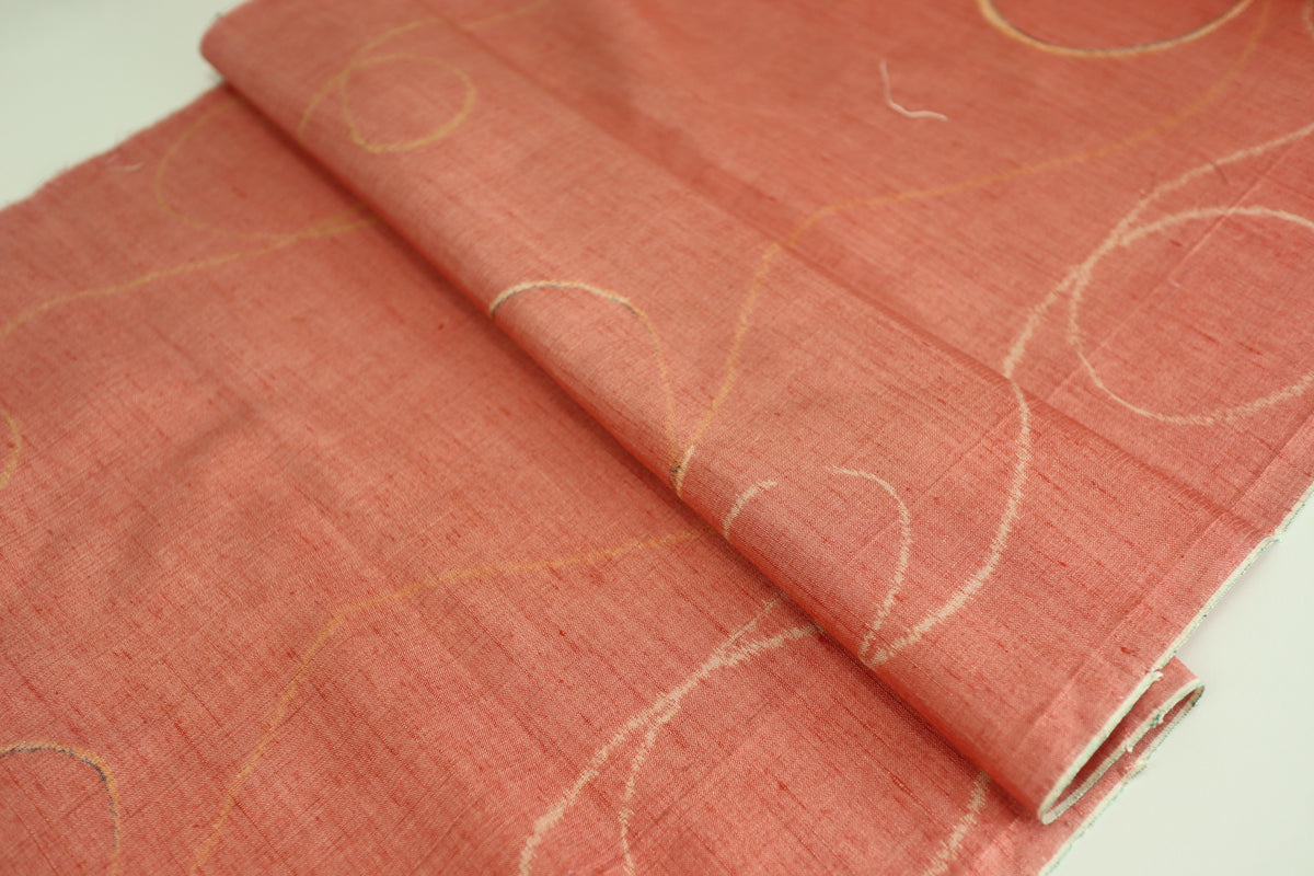 Vintage Japanese Tsumugi Silk Kimono Fabric Panel  - Soft Orange Red Geometric Pattern