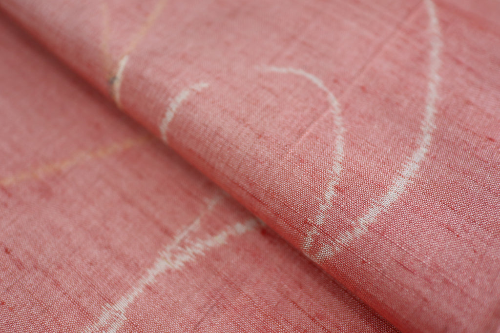 Vintage Japanese Tsumugi Silk Kimono Fabric Panel  - Soft Orange Red Geometric Pattern