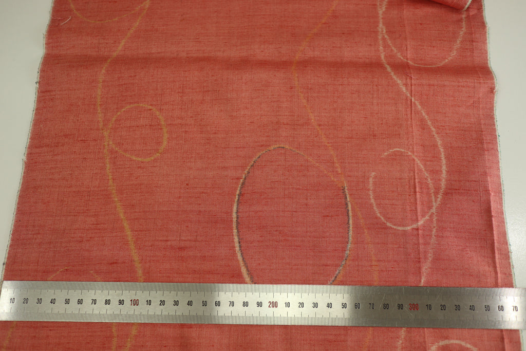 Vintage Japanese Tsumugi Silk Kimono Fabric Panel  - Soft Orange Red Geometric Pattern