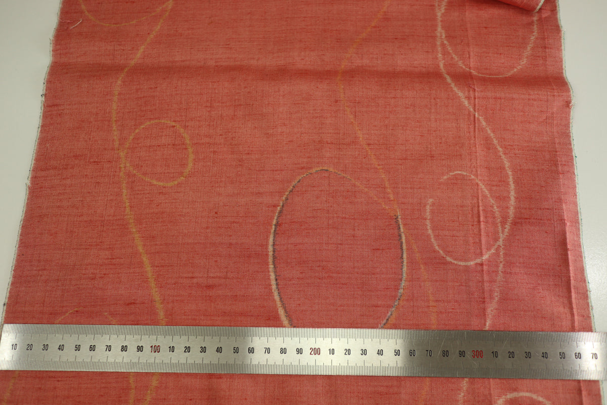 Vintage Japanese Tsumugi Silk Kimono Fabric Panel  - Soft Orange Red Geometric Pattern