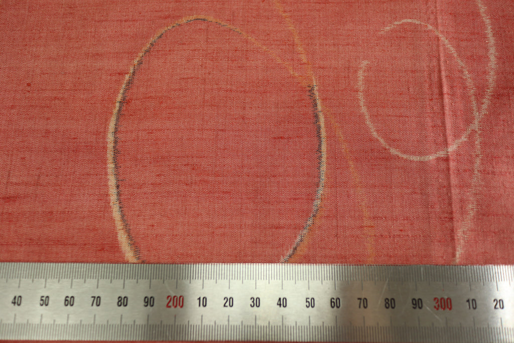Vintage Japanese Tsumugi Silk Kimono Fabric Panel  - Soft Orange Red Geometric Pattern