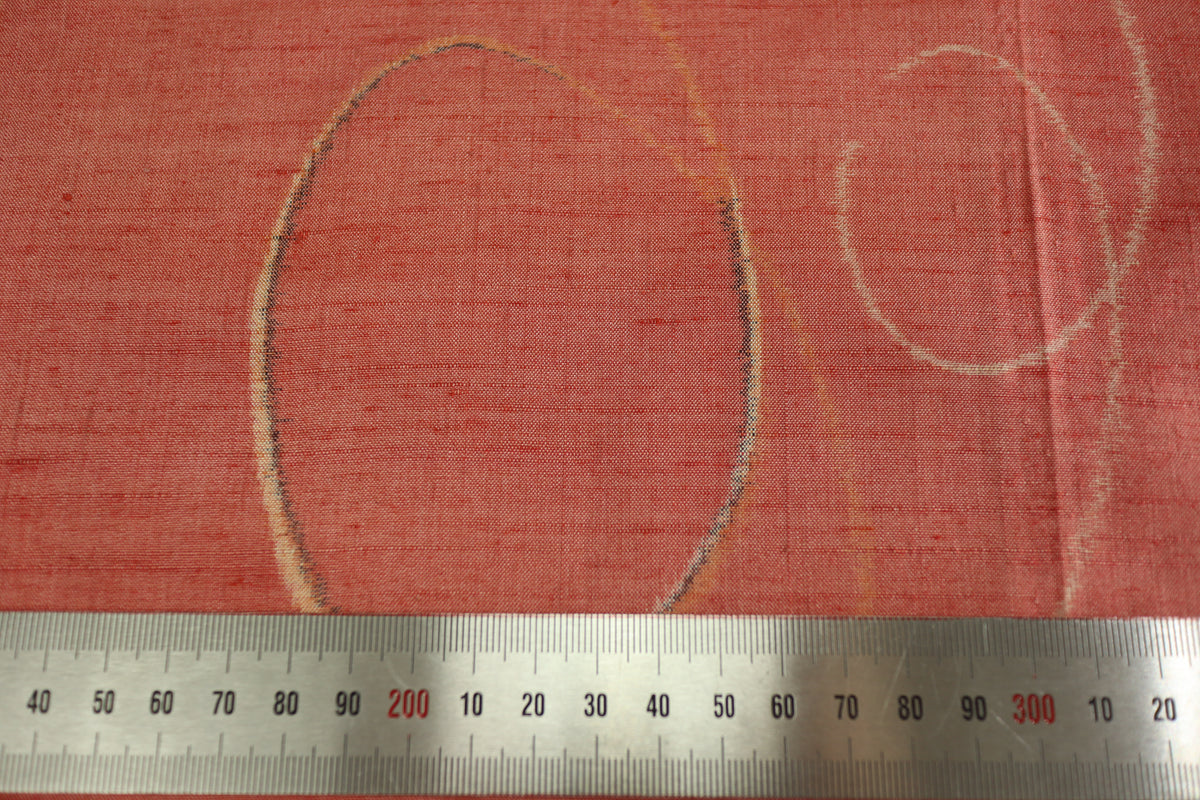 Vintage Japanese Tsumugi Silk Kimono Fabric Panel  - Soft Orange Red Geometric Pattern