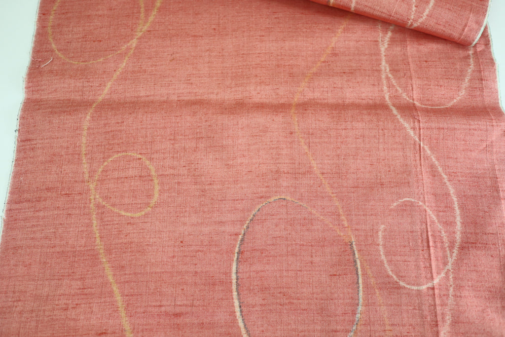 Vintage Japanese Tsumugi Silk Kimono Fabric Panel  - Soft Orange Red Geometric Pattern