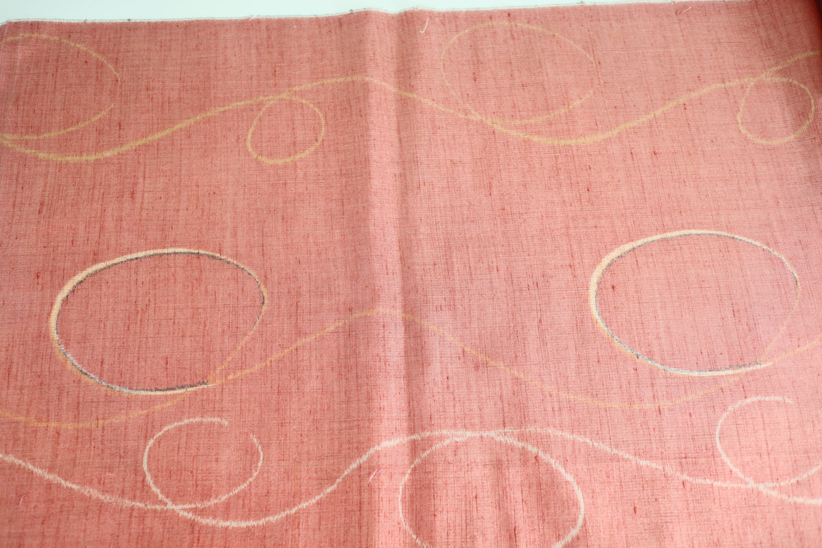 Vintage Japanese Tsumugi Silk Kimono Fabric Panel  - Soft Orange Red Geometric Pattern
