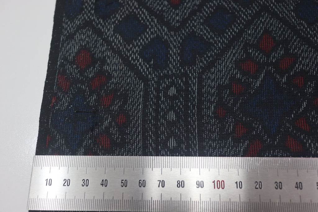 Vintage Japanese Tsumugi Silk Kimono Fabric Panel  - Dark Blue Grey Hexagon Pattern