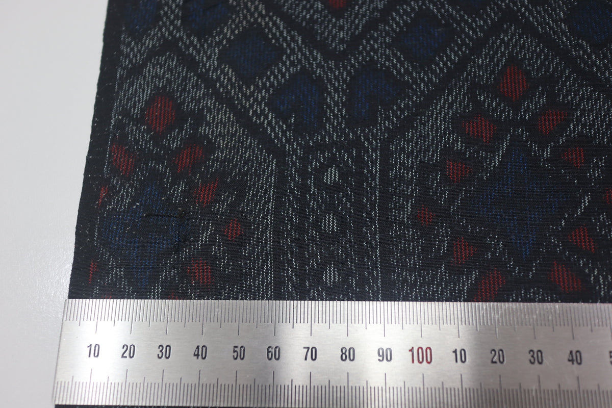 Vintage Japanese Tsumugi Silk Kimono Fabric Panel  - Dark Blue Grey Hexagon Pattern