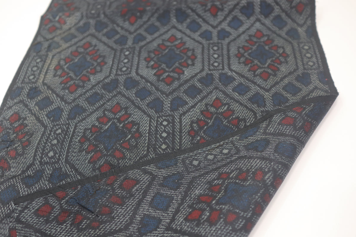 Vintage Japanese Tsumugi Silk Kimono Fabric Panel  - Dark Blue Grey Hexagon Pattern