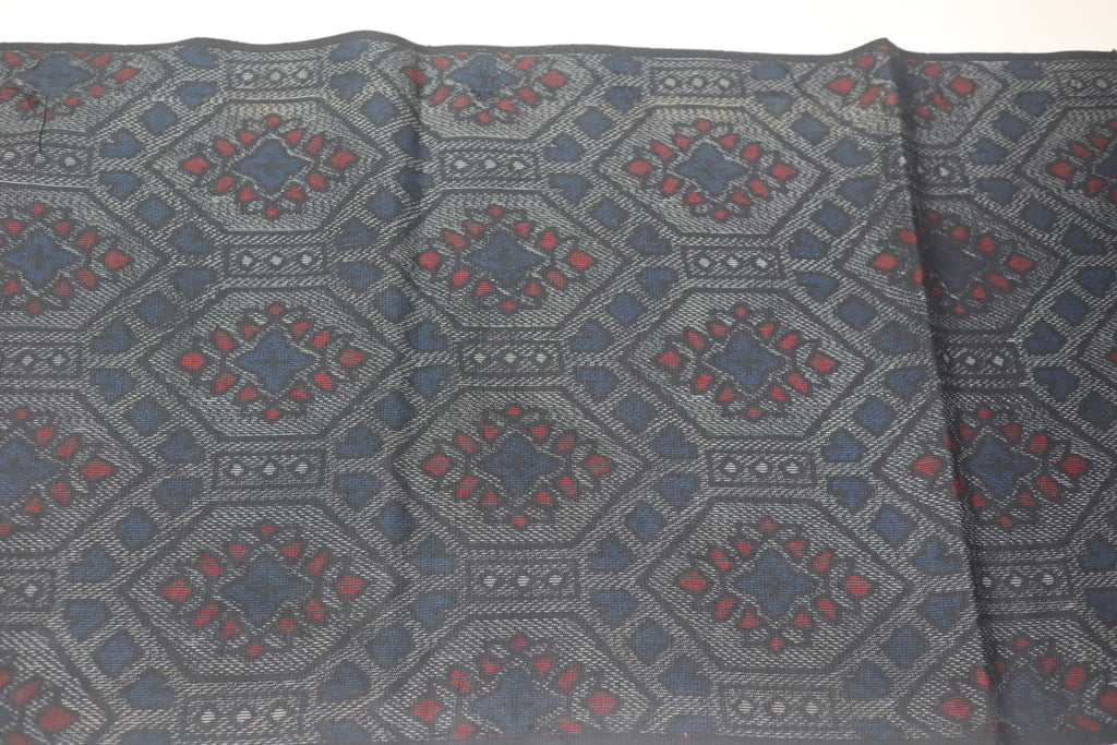 Vintage Japanese Tsumugi Silk Kimono Fabric Panel  - Dark Blue Grey Hexagon Pattern
