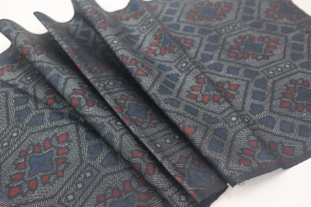 Vintage Japanese Tsumugi Silk Kimono Fabric Panel  - Dark Blue Grey Hexagon Pattern