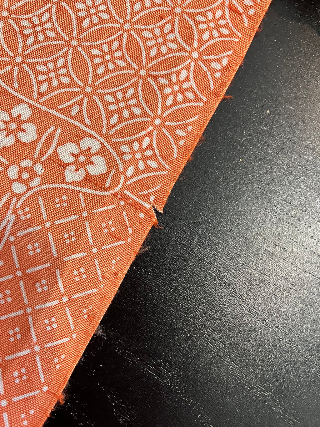 Vintage Japanese Tsumugi Silk Kimono Fabric Panel  - Orange Pink Seigaiha Shippo Pattern