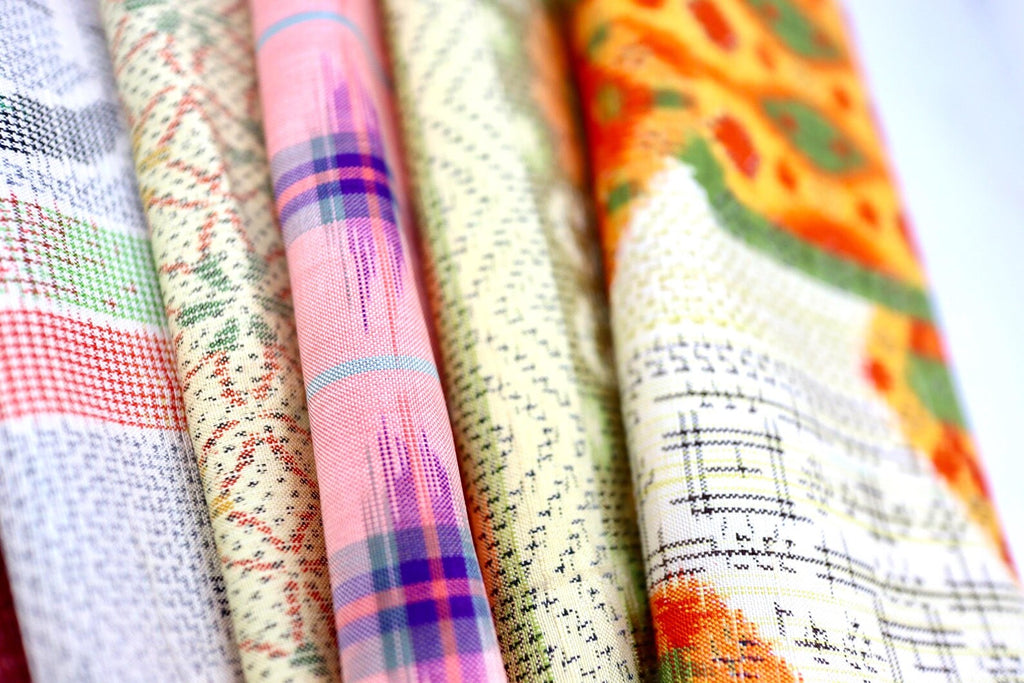 7  Assorted Spring Colors  Kimono Tsumugi Silk Fabric Scrap Set　HARU