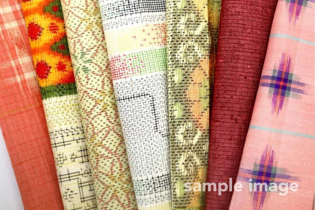 7  Assorted Spring Colors  Kimono Tsumugi Silk Fabric Scrap Set　HARU