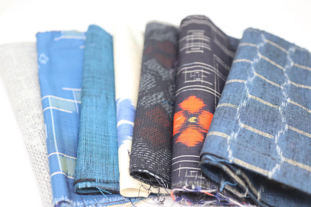 7  Assorted Summer Colors  Kimono Tsumugi Silk Fabric Scrap Set　NATSU