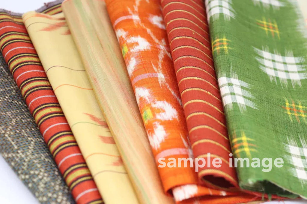 7  Assorted Autumn Colors  Kimono Tsumugi Silk Fabric Scrap Set　AKI